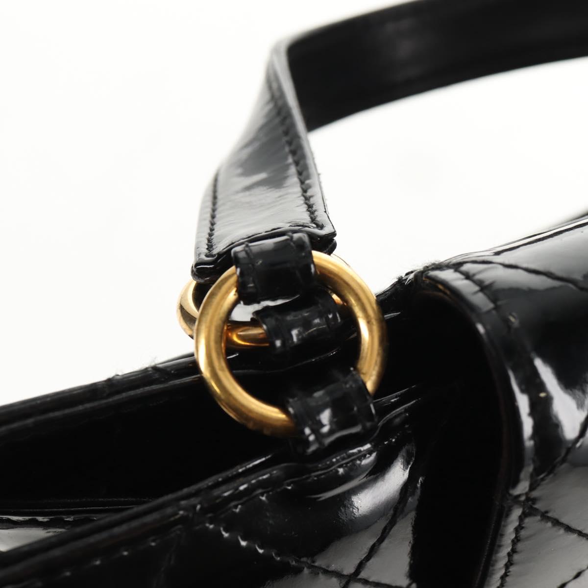 CHANEL Matelasse Hand Bag Patent leather Black Silver CC Auth 143165V
