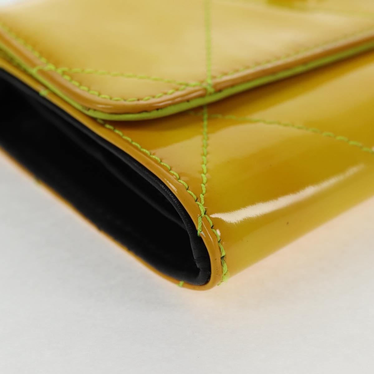 CHANEL Matelasse Chain Wallet Patent leather Yellow Silver CC Auth 143166V