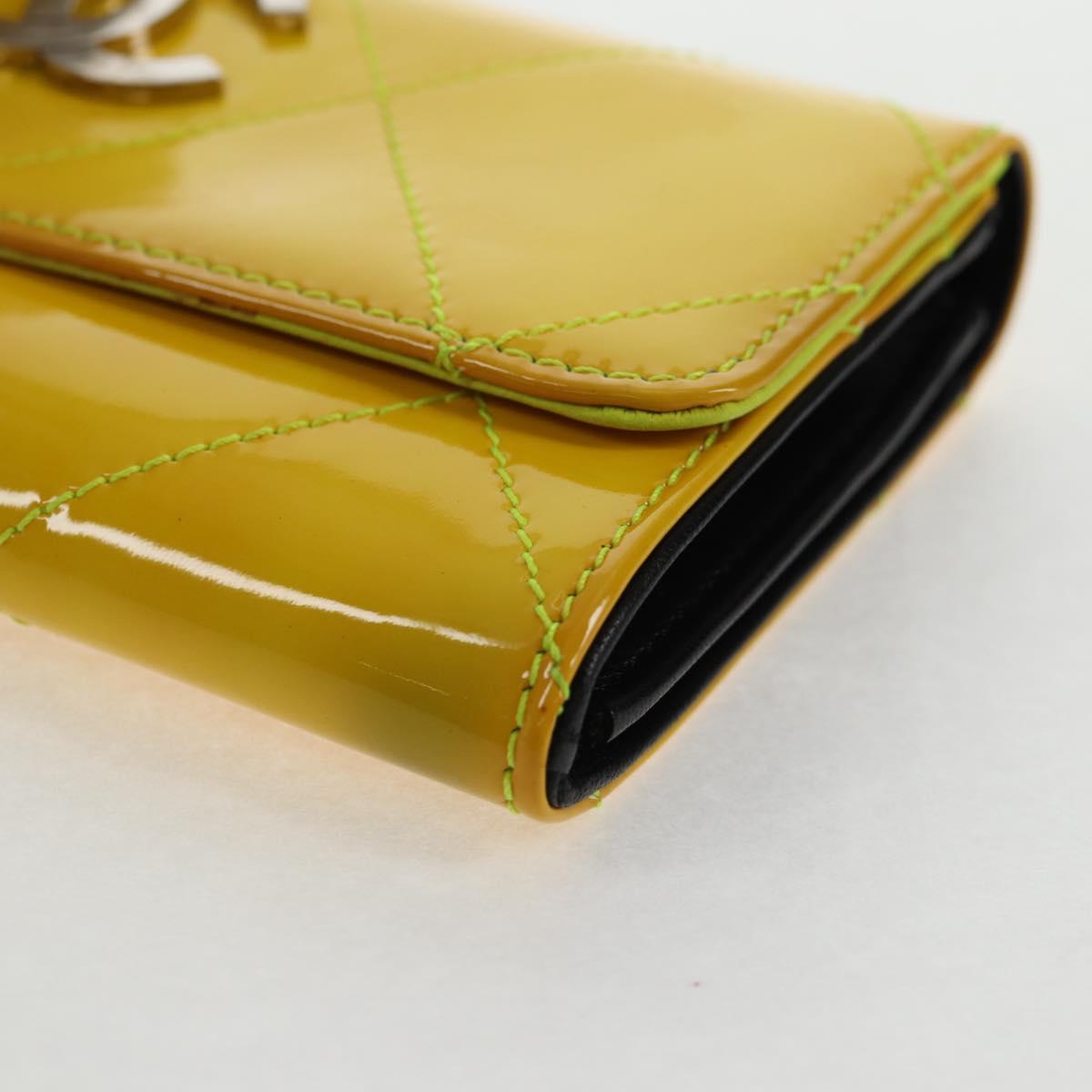 CHANEL Matelasse Chain Wallet Patent leather Yellow Silver CC Auth 143166V