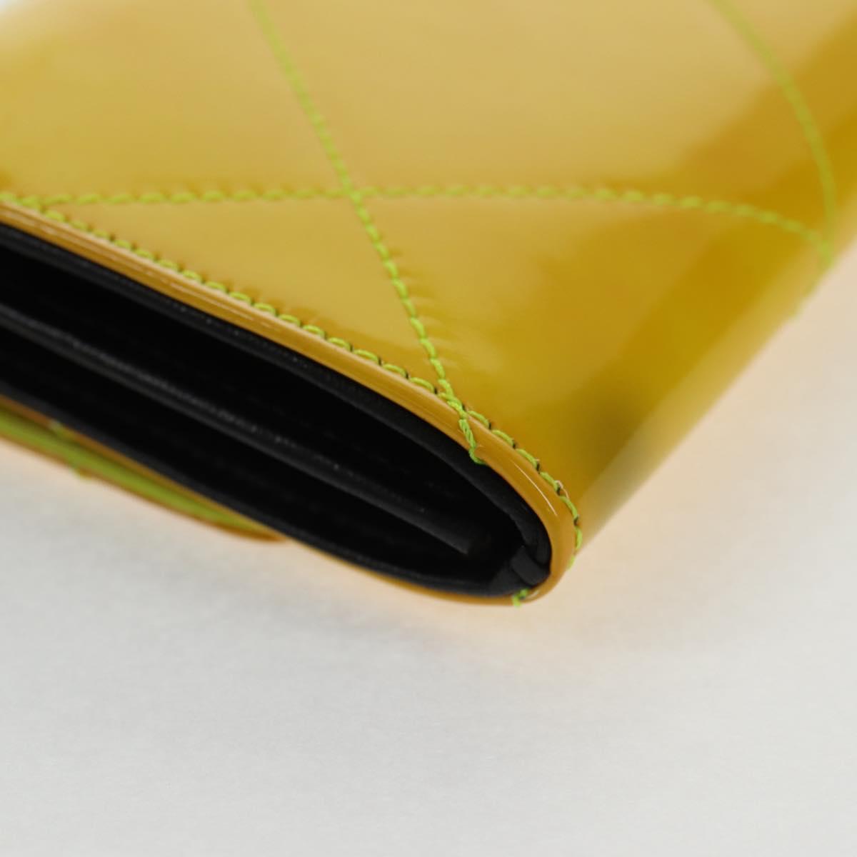 CHANEL Matelasse Chain Wallet Patent leather Yellow Silver CC Auth 143166V