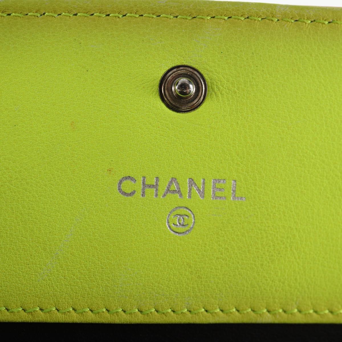 CHANEL Matelasse Chain Wallet Patent leather Yellow Silver CC Auth 143166V