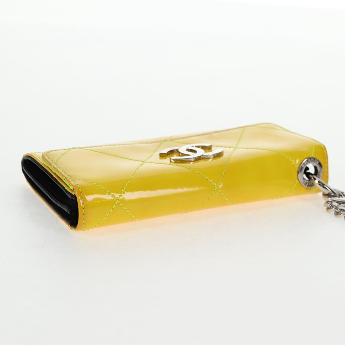 CHANEL Matelasse Chain Wallet Patent leather Yellow Silver CC Auth 143166V