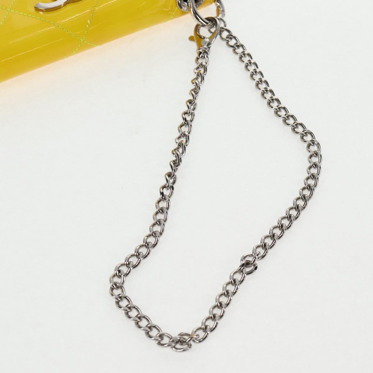 CHANEL Matelasse Chain Wallet Patent leather Yellow Silver CC Auth 143166V