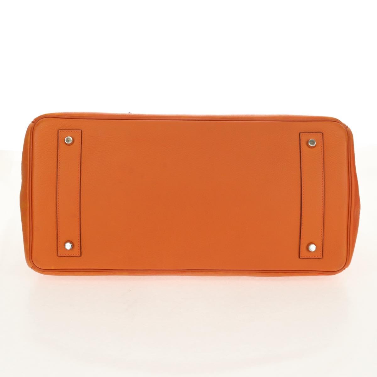 HERMES Shoulder Birkin Hand Bag Leather Orange Silver Auth 143171V