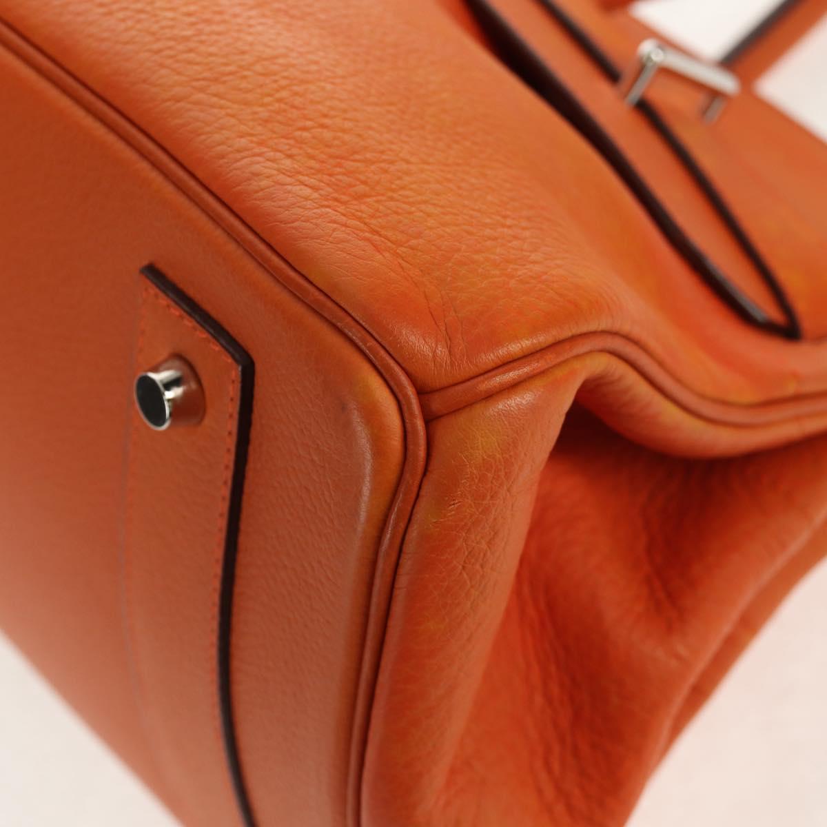 HERMES Shoulder Birkin Hand Bag Leather Orange Silver Auth 143171V