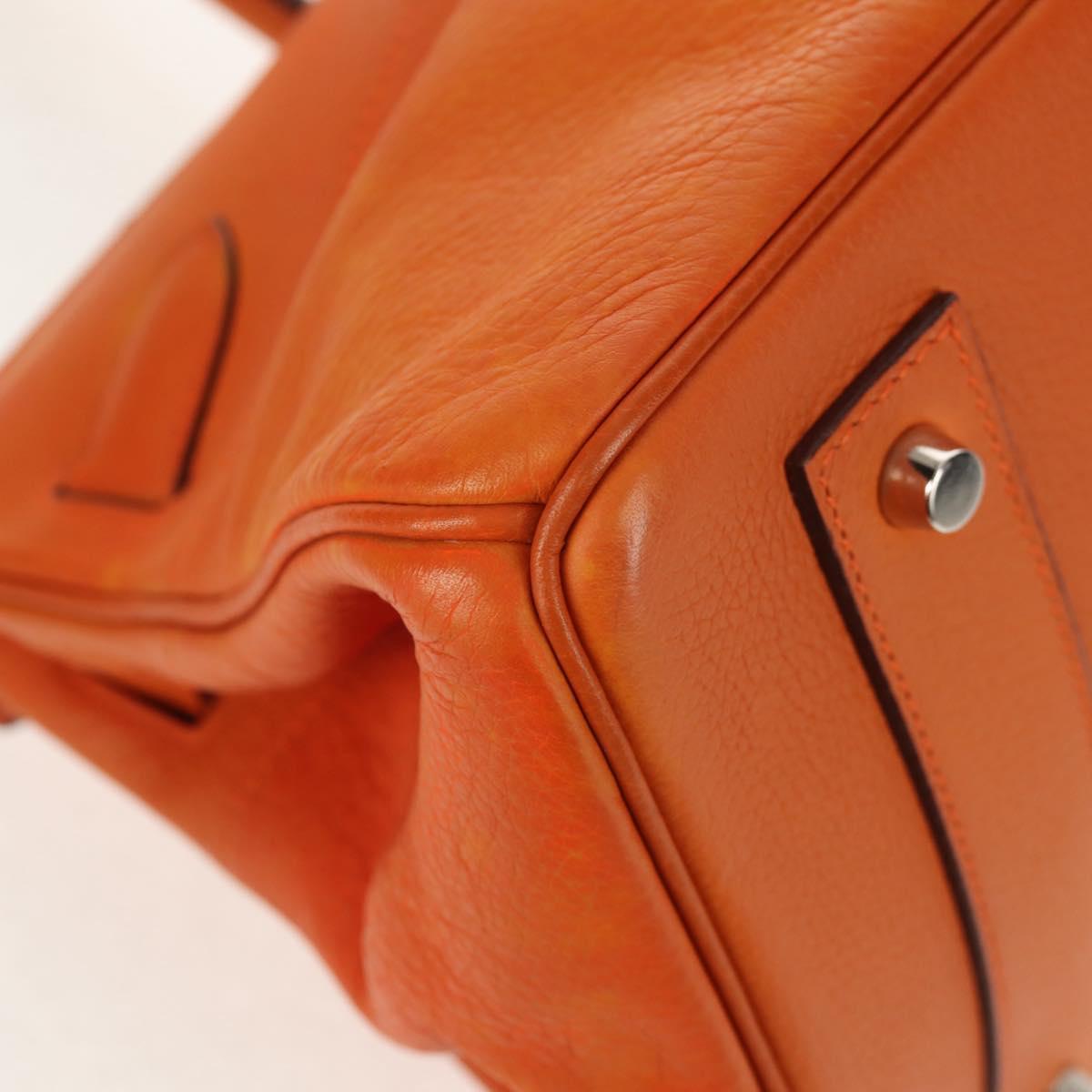 HERMES Shoulder Birkin Hand Bag Leather Orange Silver Auth 143171V