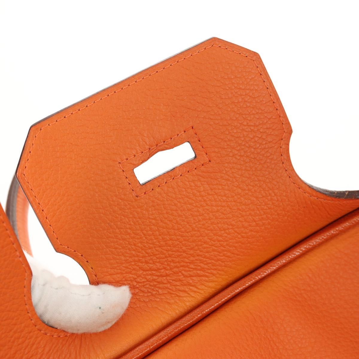 HERMES Shoulder Birkin Hand Bag Leather Orange Silver Auth 143171V