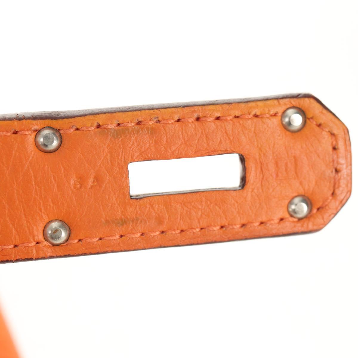 HERMES Shoulder Birkin Hand Bag Leather Orange Silver Auth 143171V