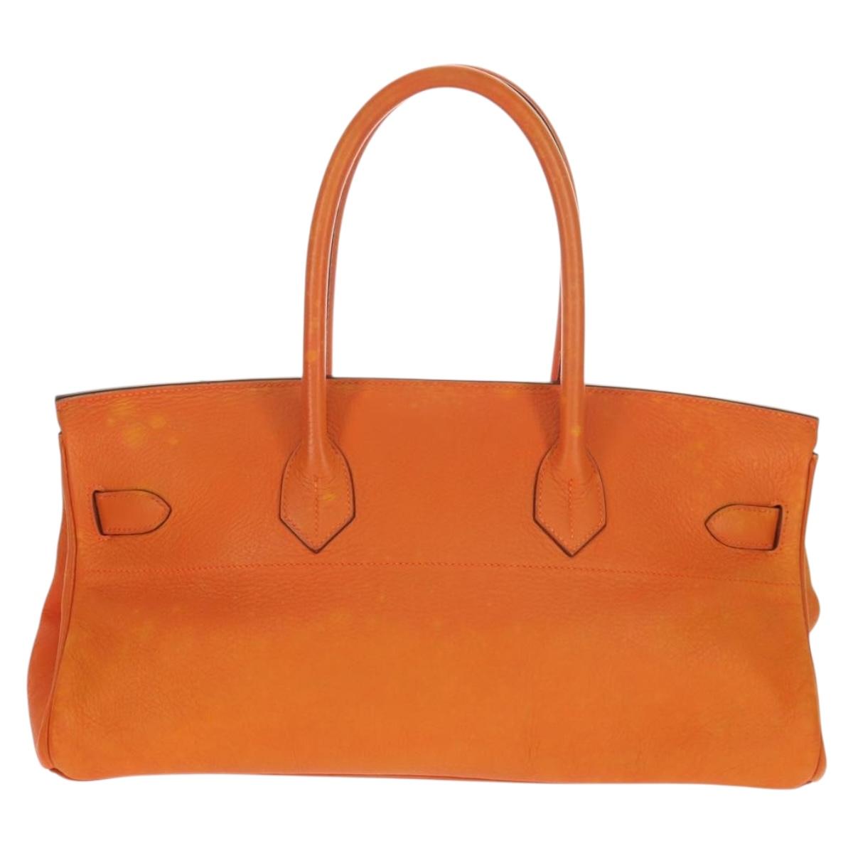 HERMES Shoulder Birkin Hand Bag Leather Orange Silver Auth 143171V