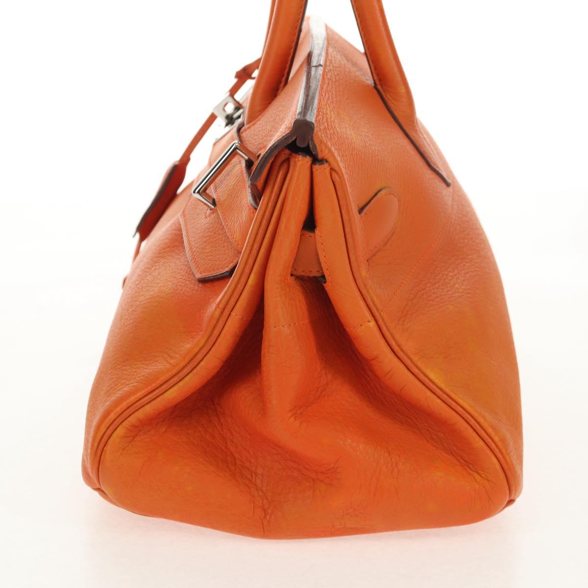 HERMES Shoulder Birkin Hand Bag Leather Orange Silver Auth 143171V