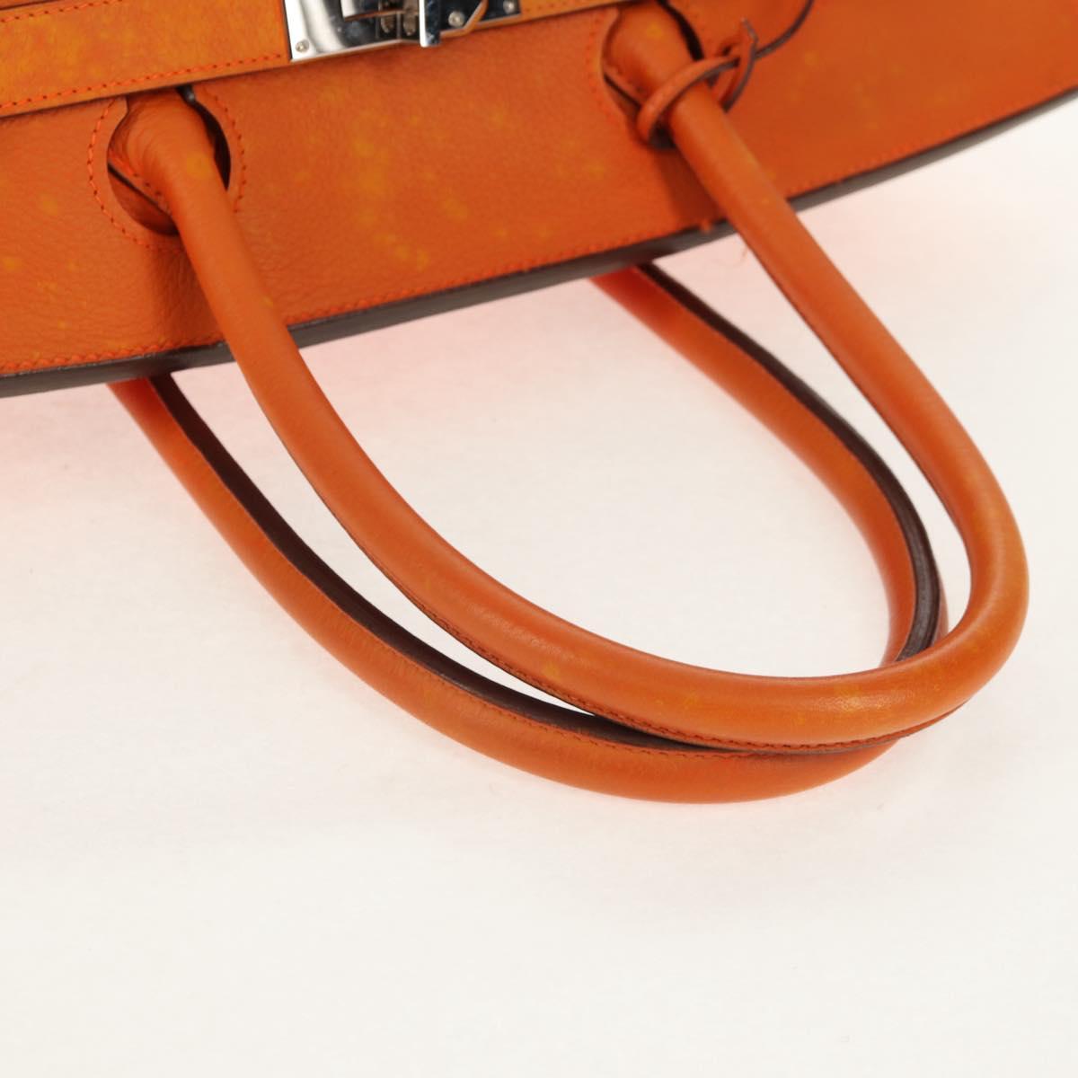 HERMES Shoulder Birkin Hand Bag Leather Orange Silver Auth 143171V