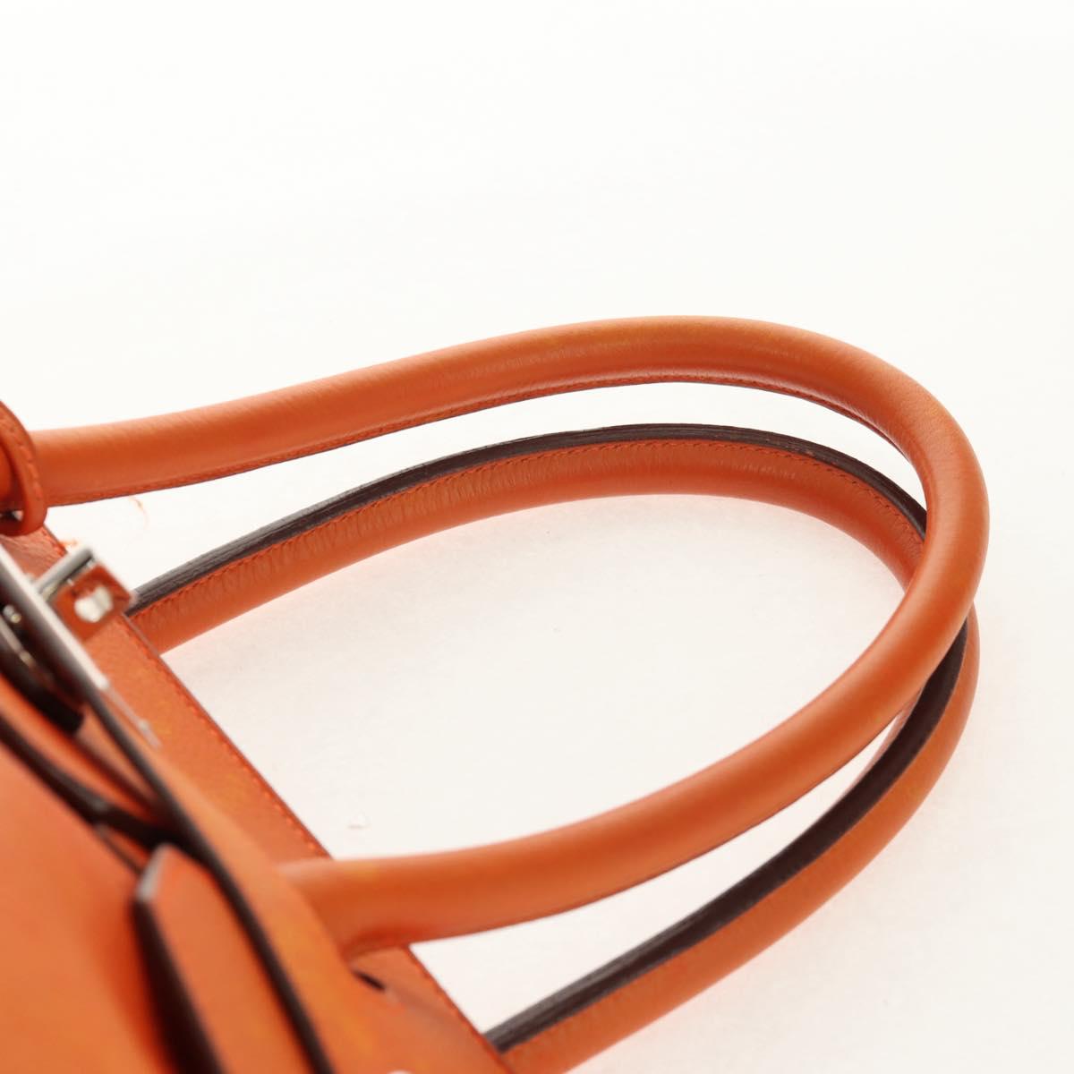 HERMES Shoulder Birkin Hand Bag Leather Orange Silver Auth 143171V