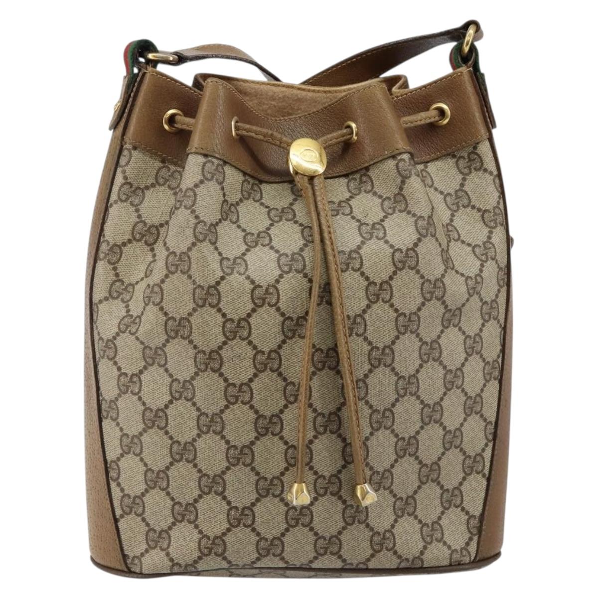GUCCI GG Supreme Web Sherry Line Shoulder Bag PVC Beige 72 02 034 Auth 143192