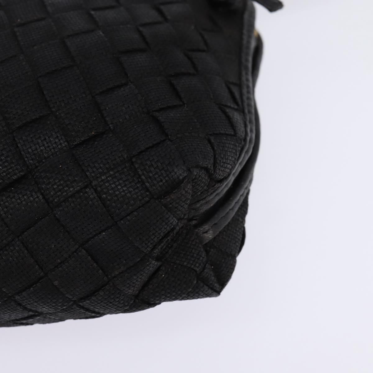 BOTTEGA VENETA INTRECCIATO Shoulder Bag Leather Black Gold Auth 143195