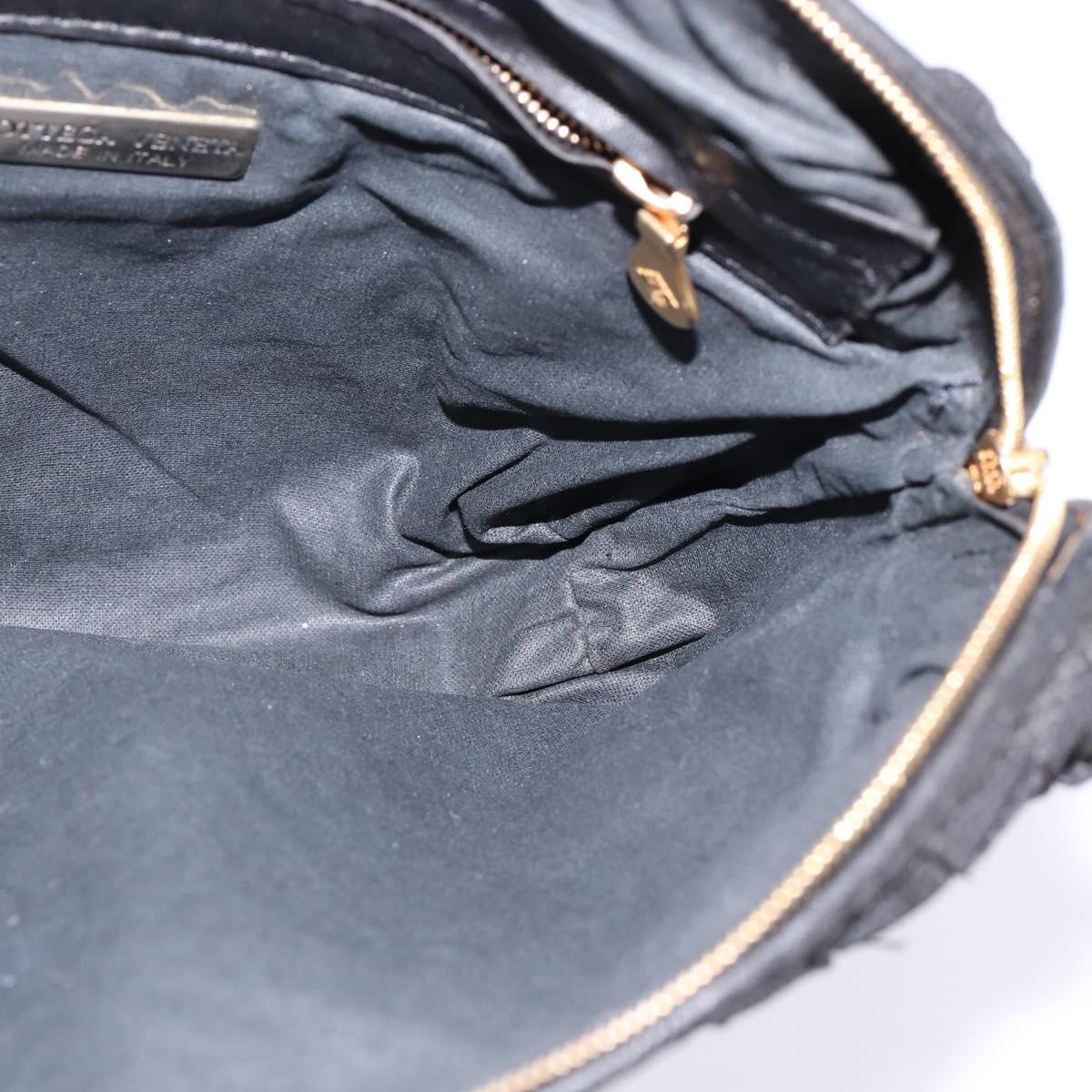 BOTTEGA VENETA INTRECCIATO Shoulder Bag Leather Black Gold Auth 143195