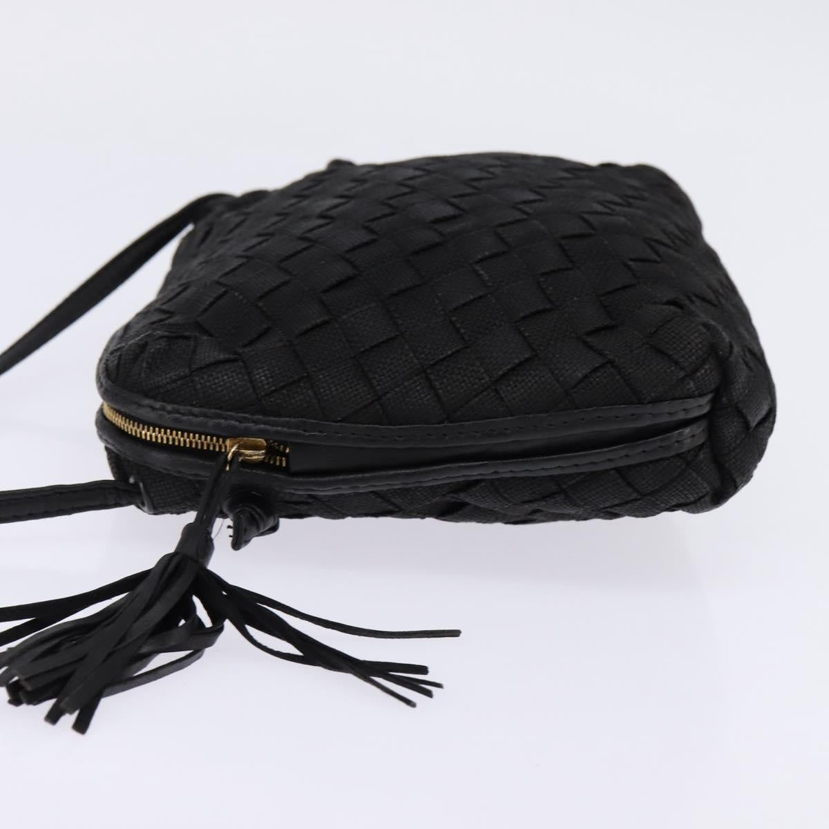 BOTTEGA VENETA INTRECCIATO Shoulder Bag Leather Black Gold Auth 143195