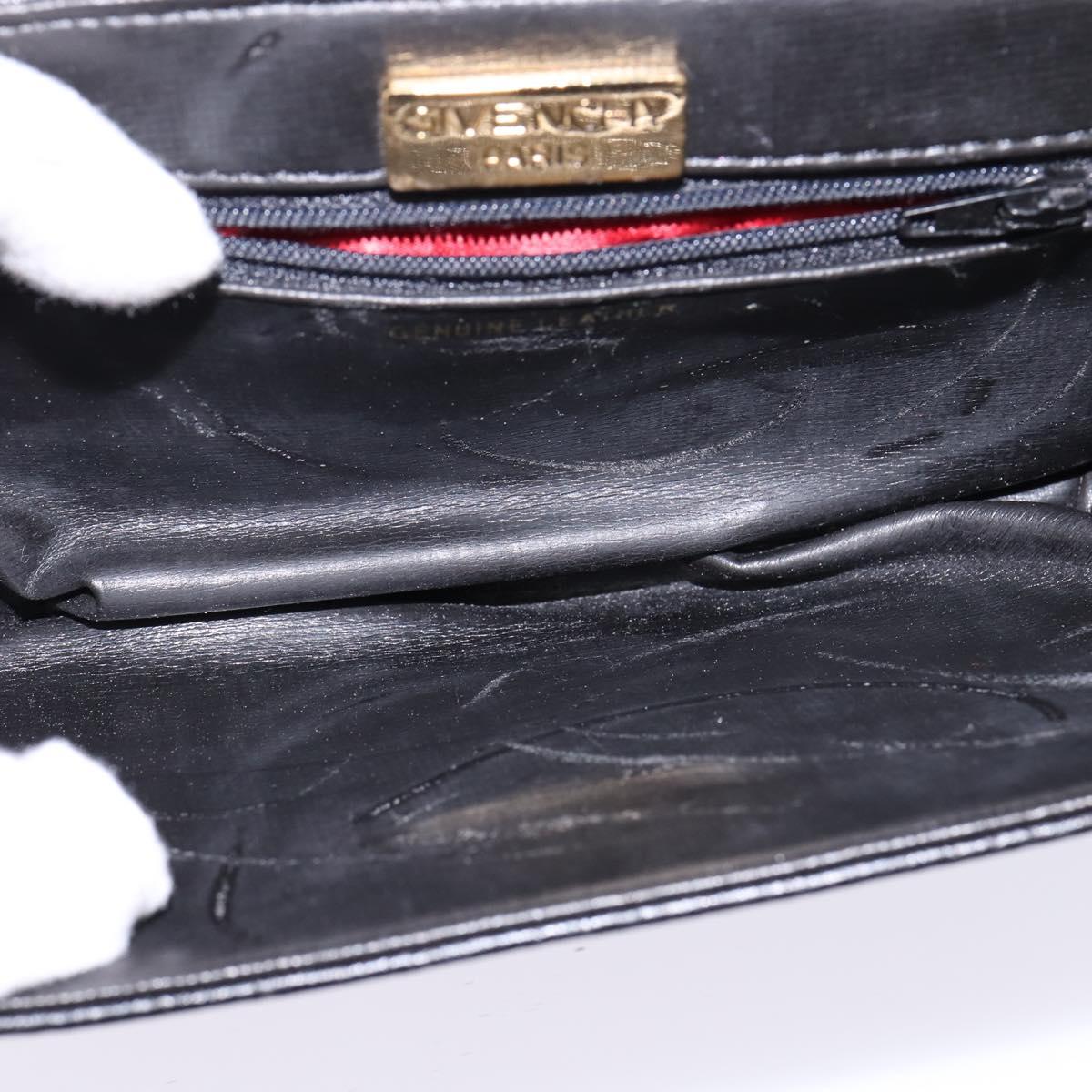 GIVENCHY Hand Bag Leather 2way Black Gold Auth 143196