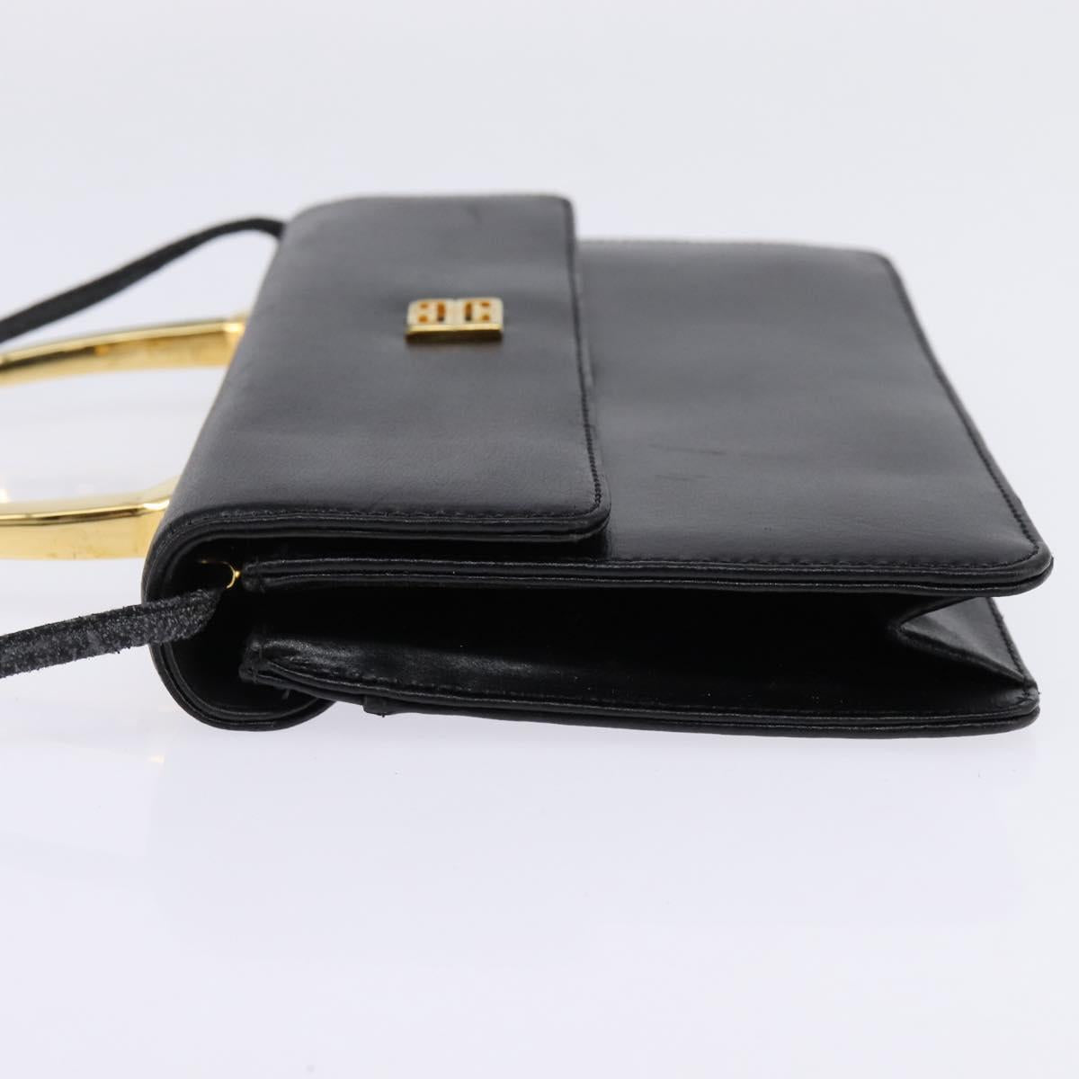 GIVENCHY Hand Bag Leather 2way Black Gold Auth 143196