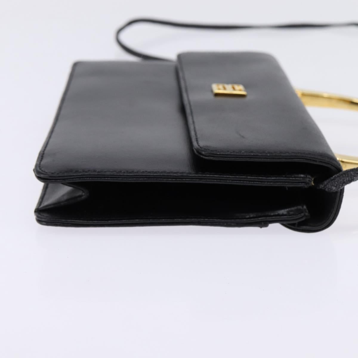 GIVENCHY Hand Bag Leather 2way Black Gold Auth 143196