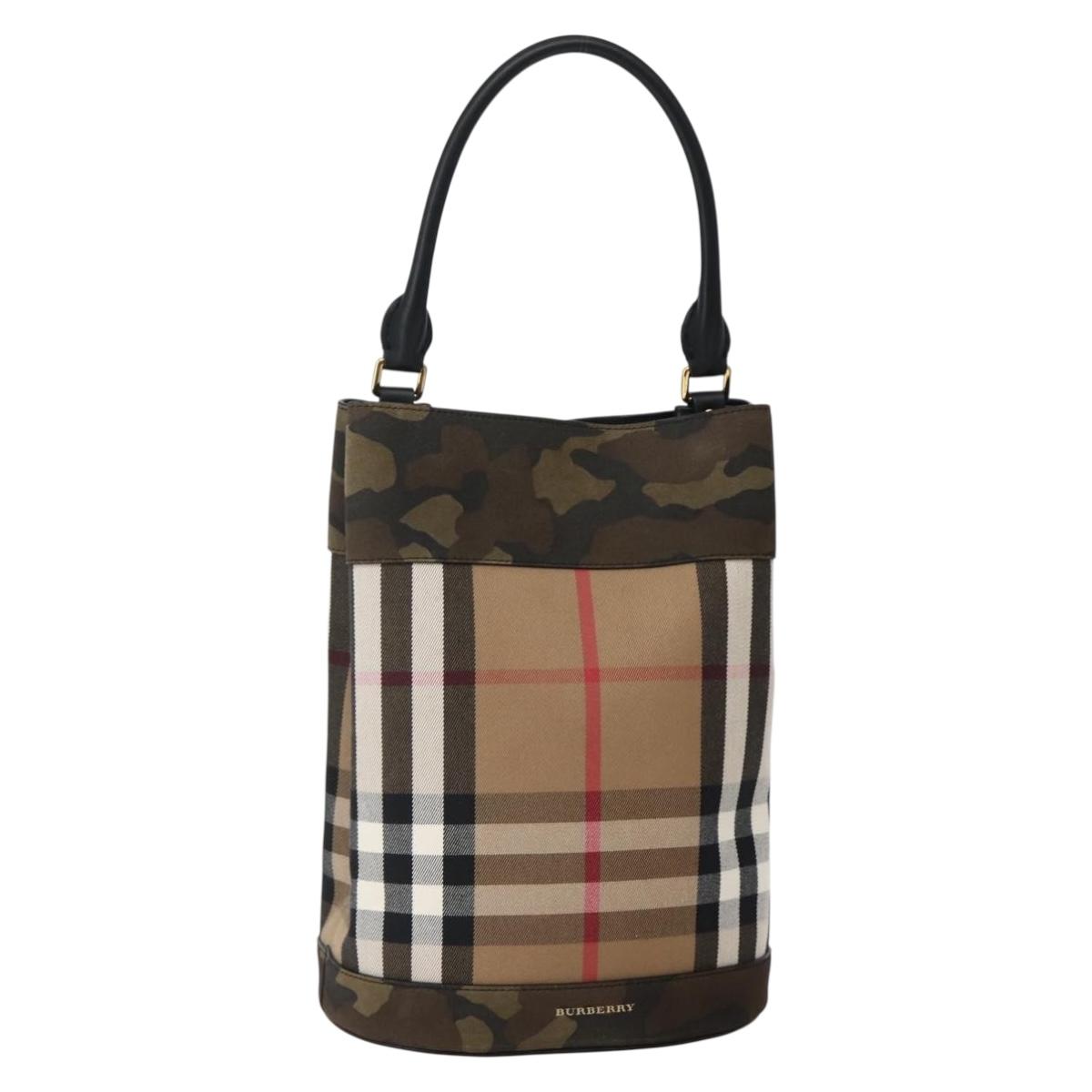 BURBERRY Nova Check Tote Bag Canvas Beige Gold Auth 143198