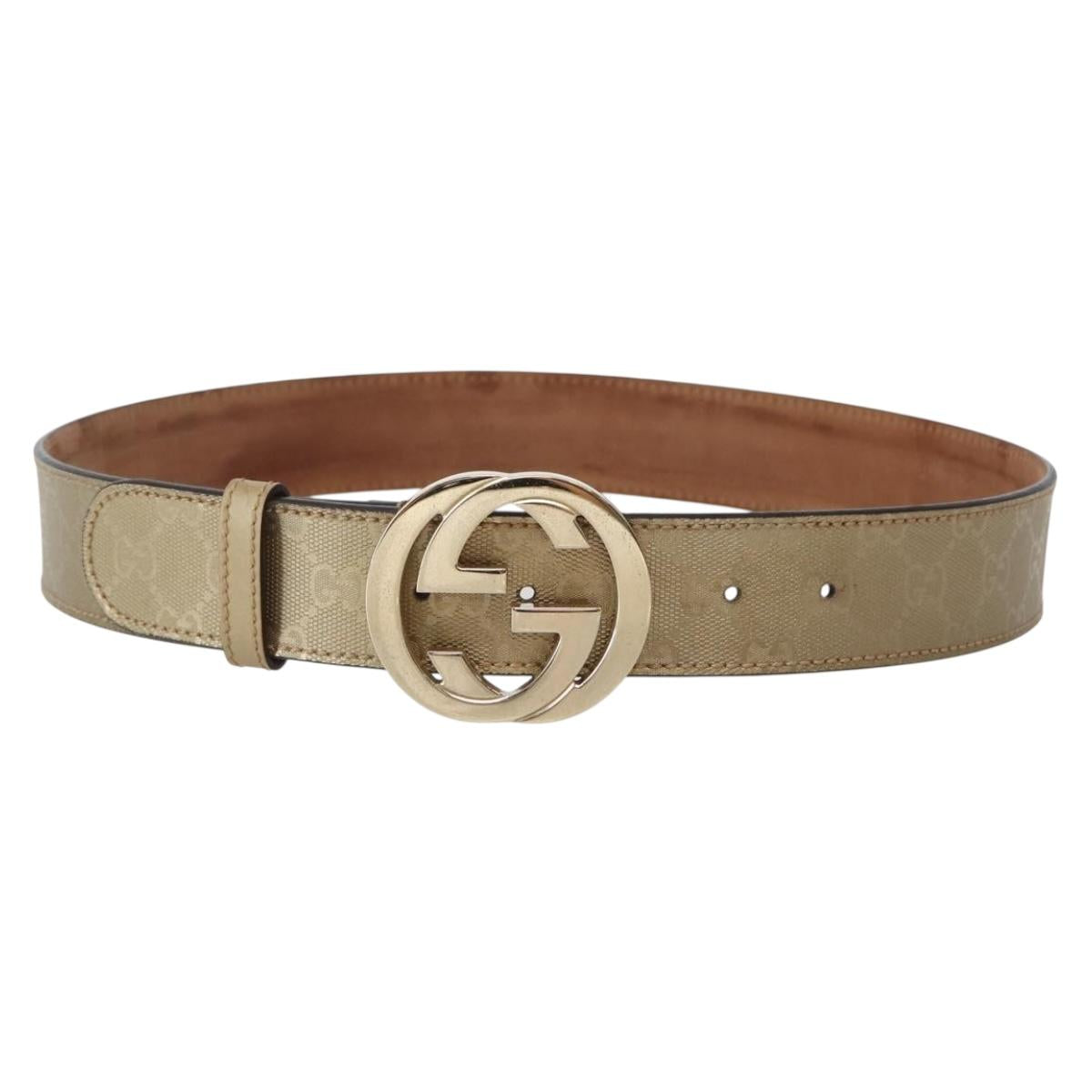 GUCCI GG Implementation Interlocking Belt 37"" Gold 114876 Auth 143201
