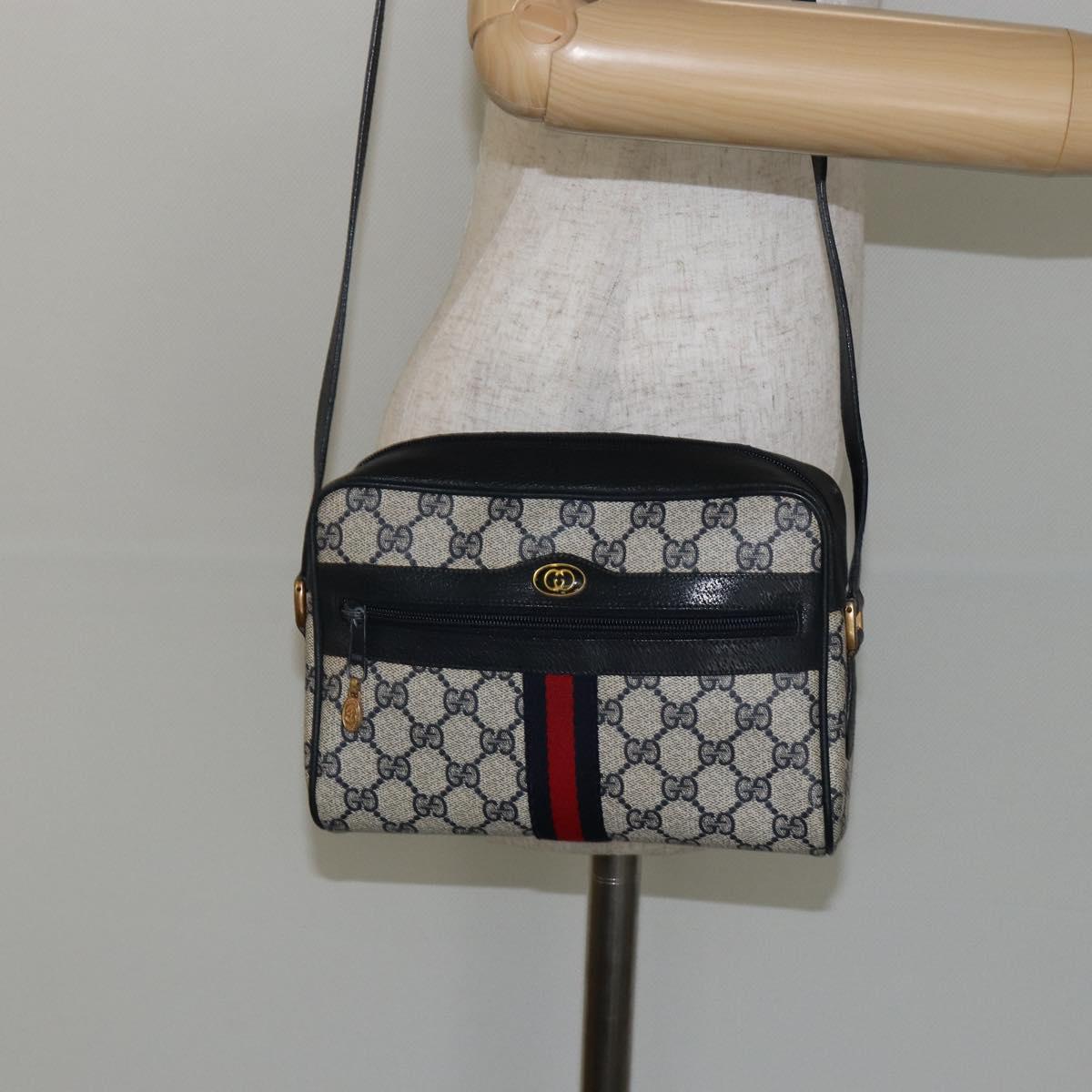 GUCCI GG Supreme Sherry Line Shoulder Bag PVC Navy Gold 68 02 004 Auth 143204