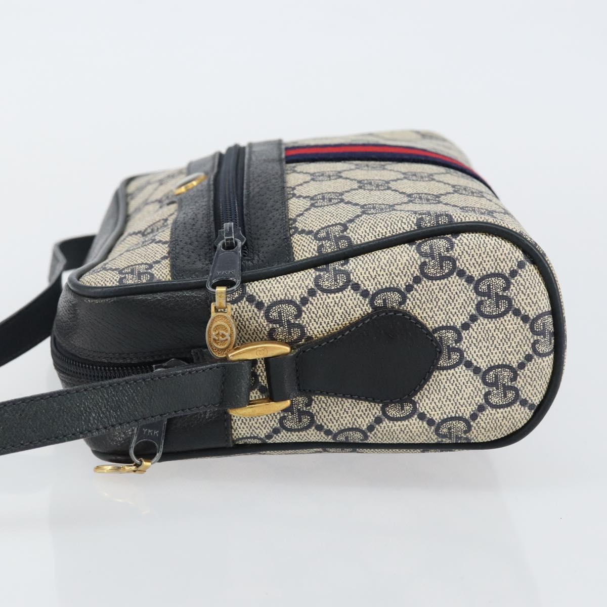GUCCI GG Supreme Sherry Line Shoulder Bag PVC Navy Gold 68 02 004 Auth 143204