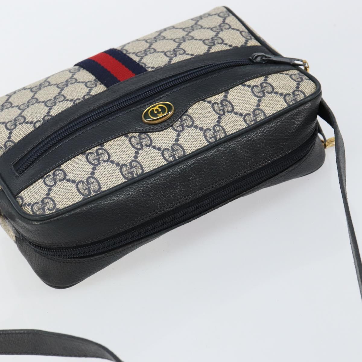 GUCCI GG Supreme Sherry Line Shoulder Bag PVC Navy Gold 68 02 004 Auth 143204