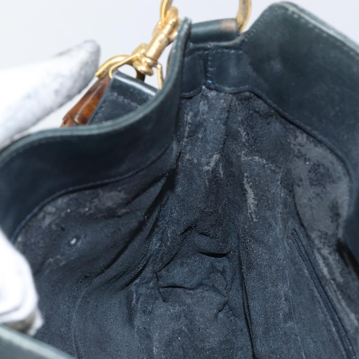 GUCCI Bamboo Hand Bag Leather 2way Green Gold 001 2113 1638 Auth 143210