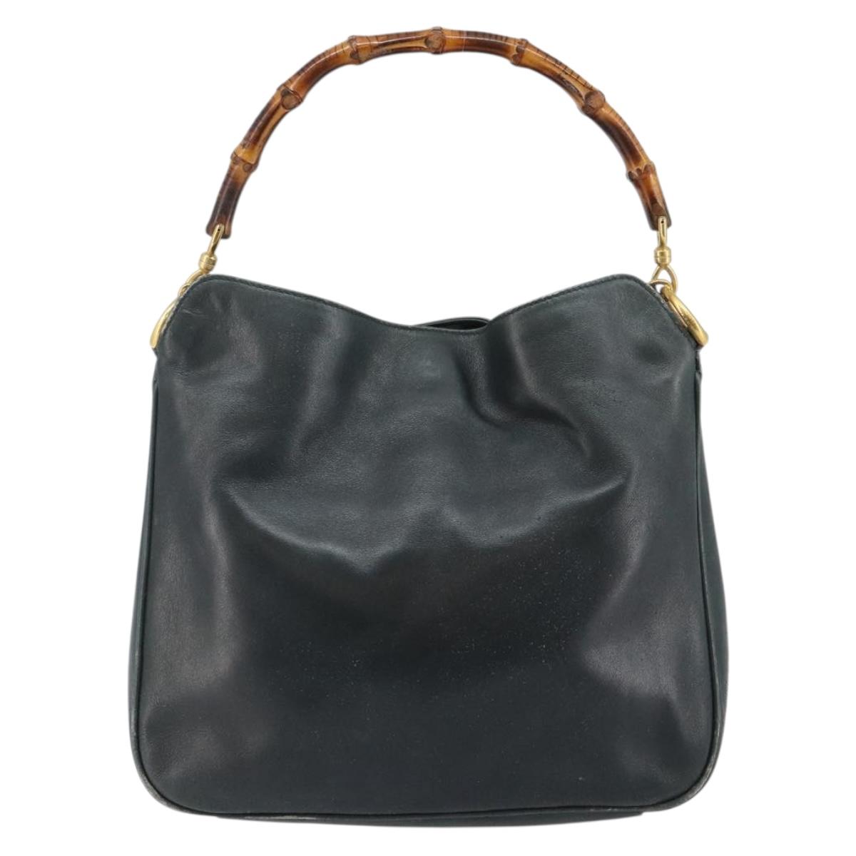 GUCCI Bamboo Hand Bag Leather 2way Green Gold 001 2113 1638 Auth 143210