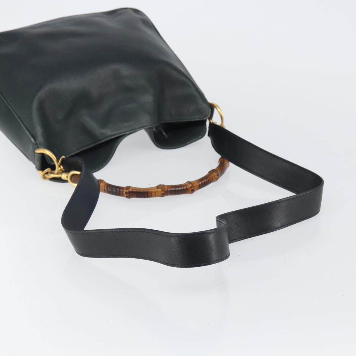 GUCCI Bamboo Hand Bag Leather 2way Green Gold 001 2113 1638 Auth 143210