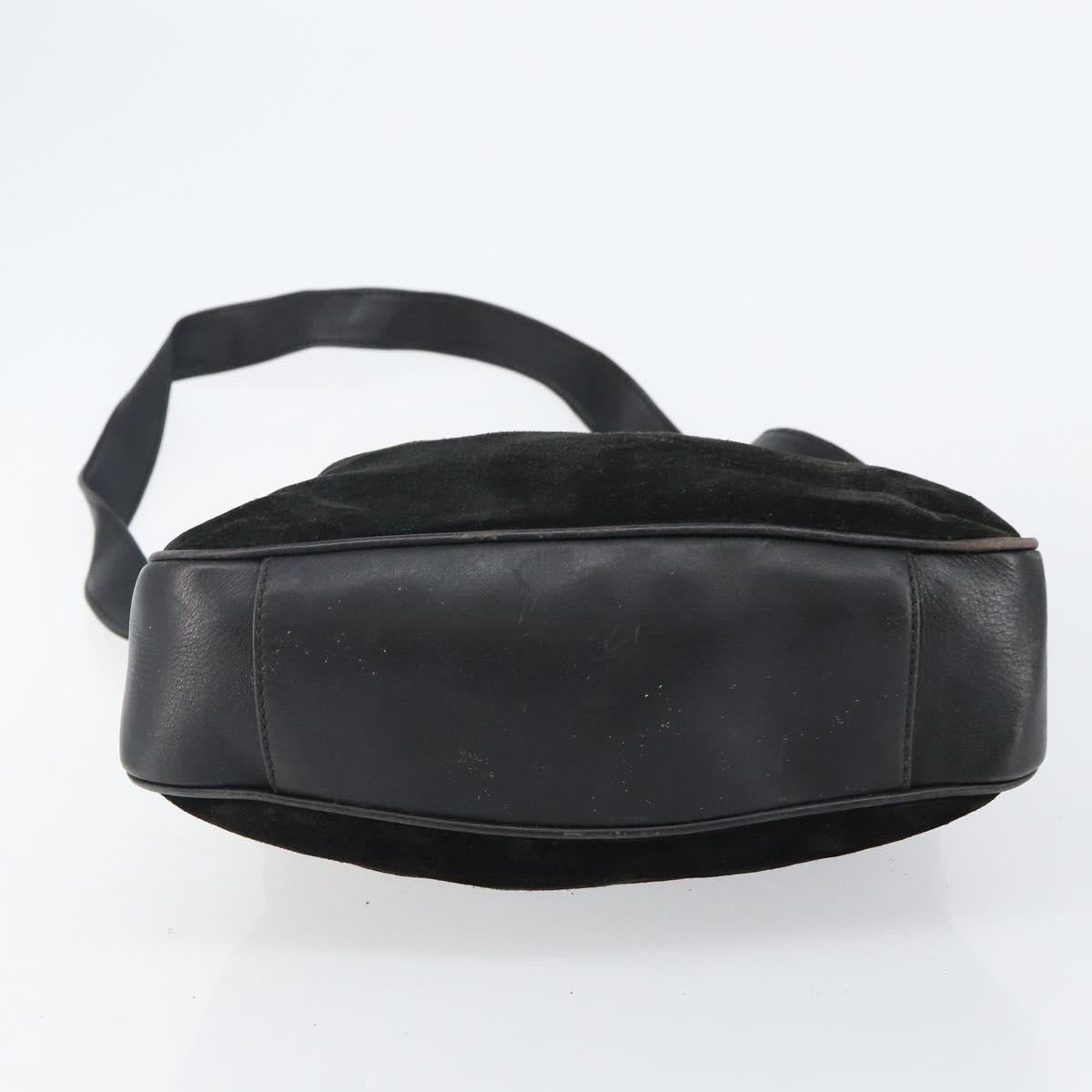 GUCCI Bamboo Hand Bag Suede Leather 2way Black Gold 001 3754 1638 Auth 143211