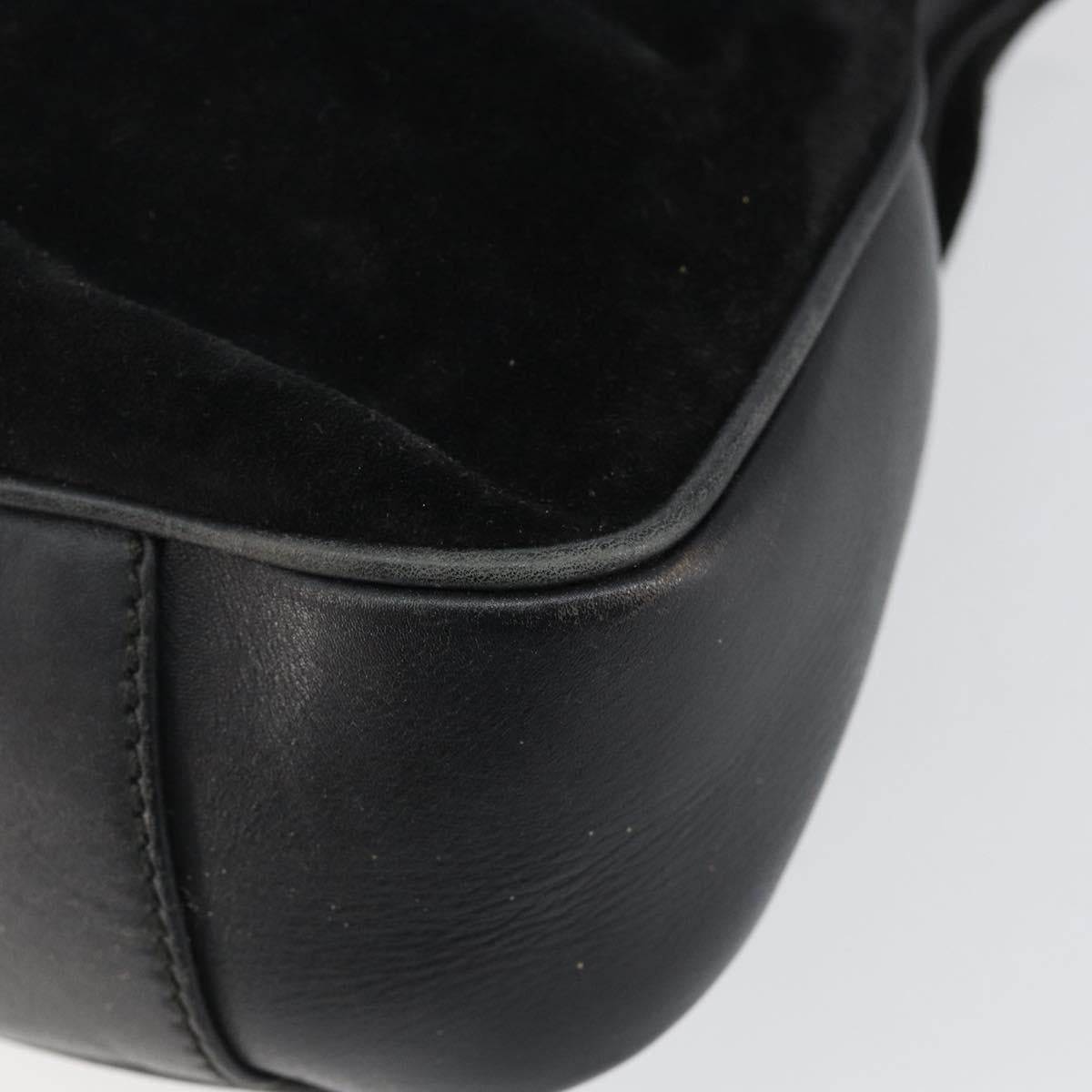 GUCCI Bamboo Hand Bag Suede Leather 2way Black Gold 001 3754 1638 Auth 143211