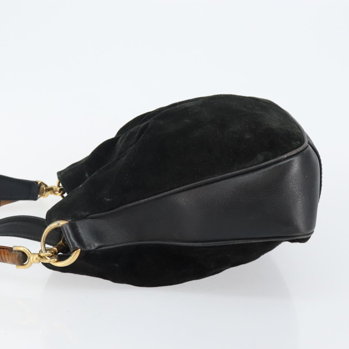 GUCCI Bamboo Hand Bag Suede Leather 2way Black Gold 001 3754 1638 Auth 143211