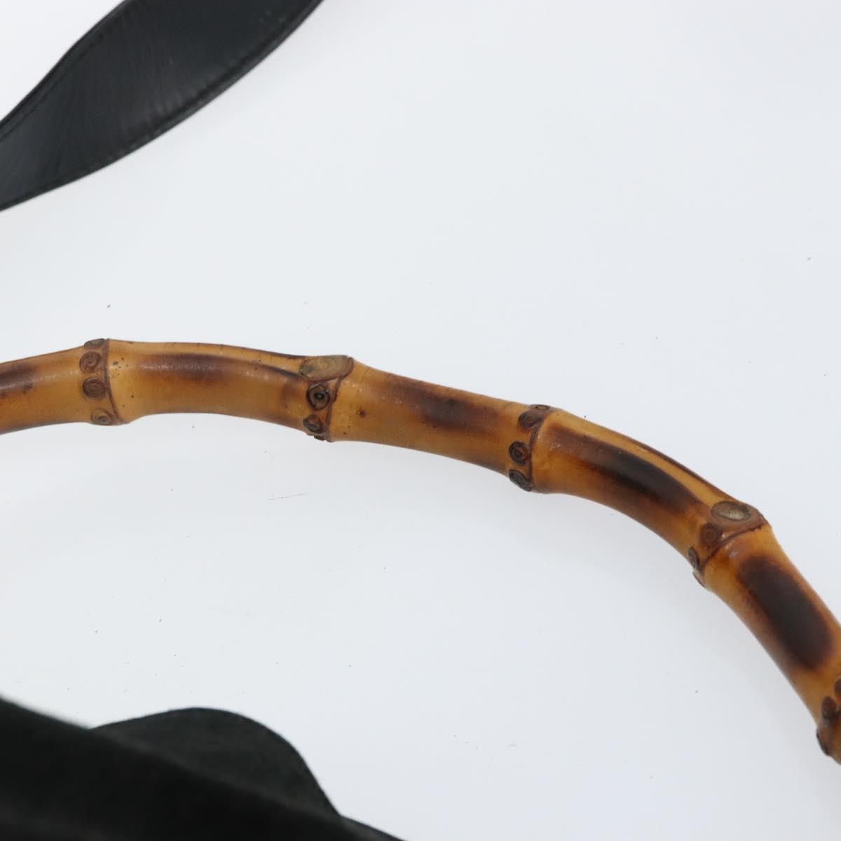 GUCCI Bamboo Hand Bag Suede Leather 2way Black Gold 001 3754 1638 Auth 143211