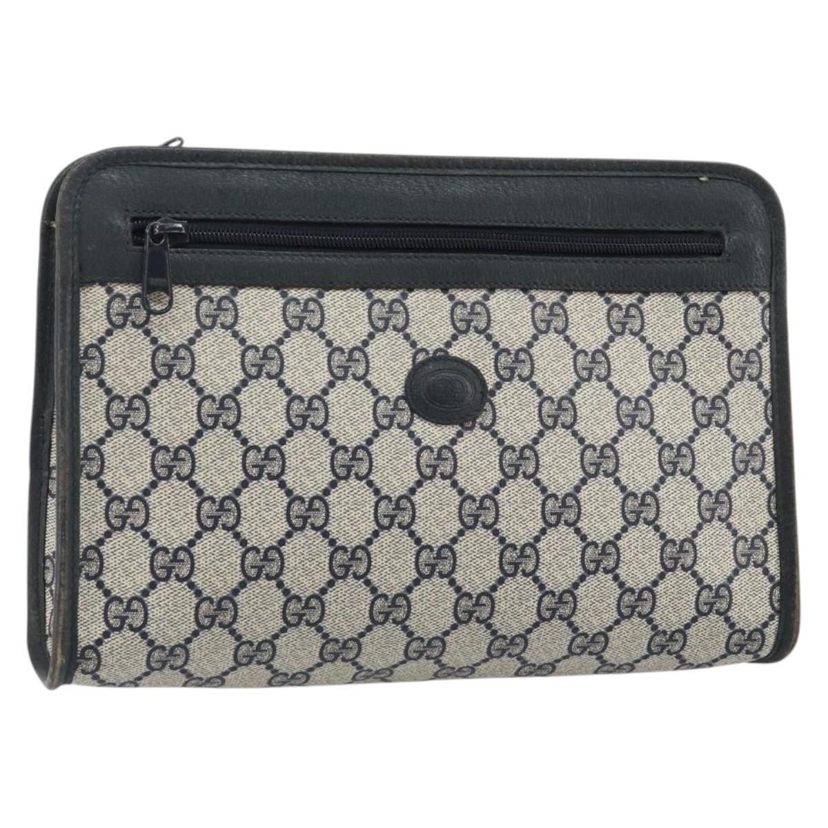 GUCCI GG Supreme Clutch Bag PVC Navy 111 01 037 Auth 143212
