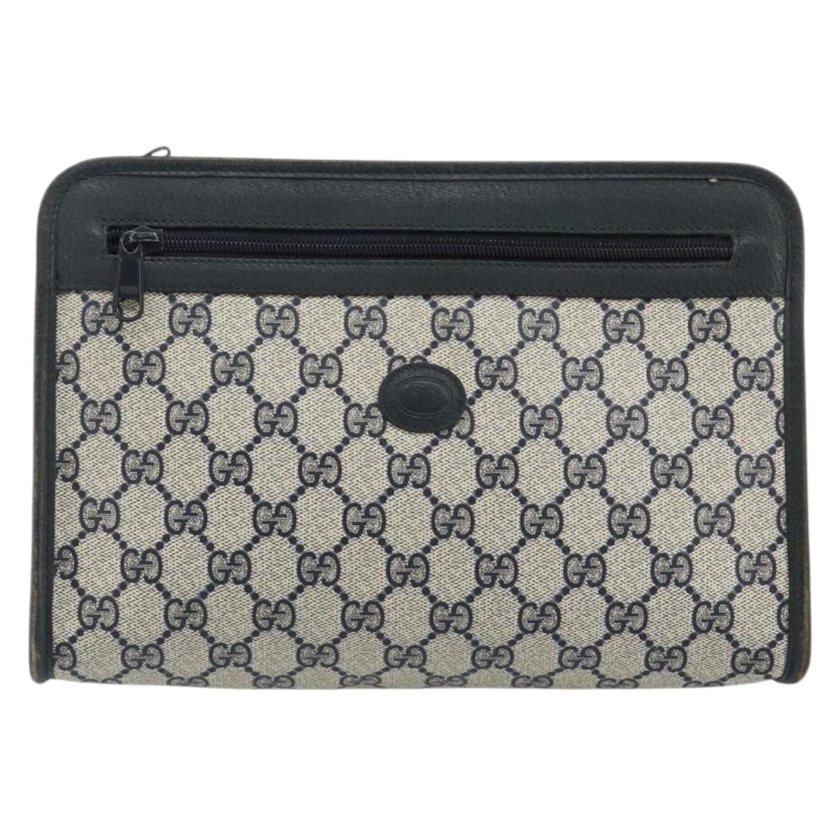 GUCCI GG Supreme Clutch Bag PVC Navy 111 01 037 Auth 143212