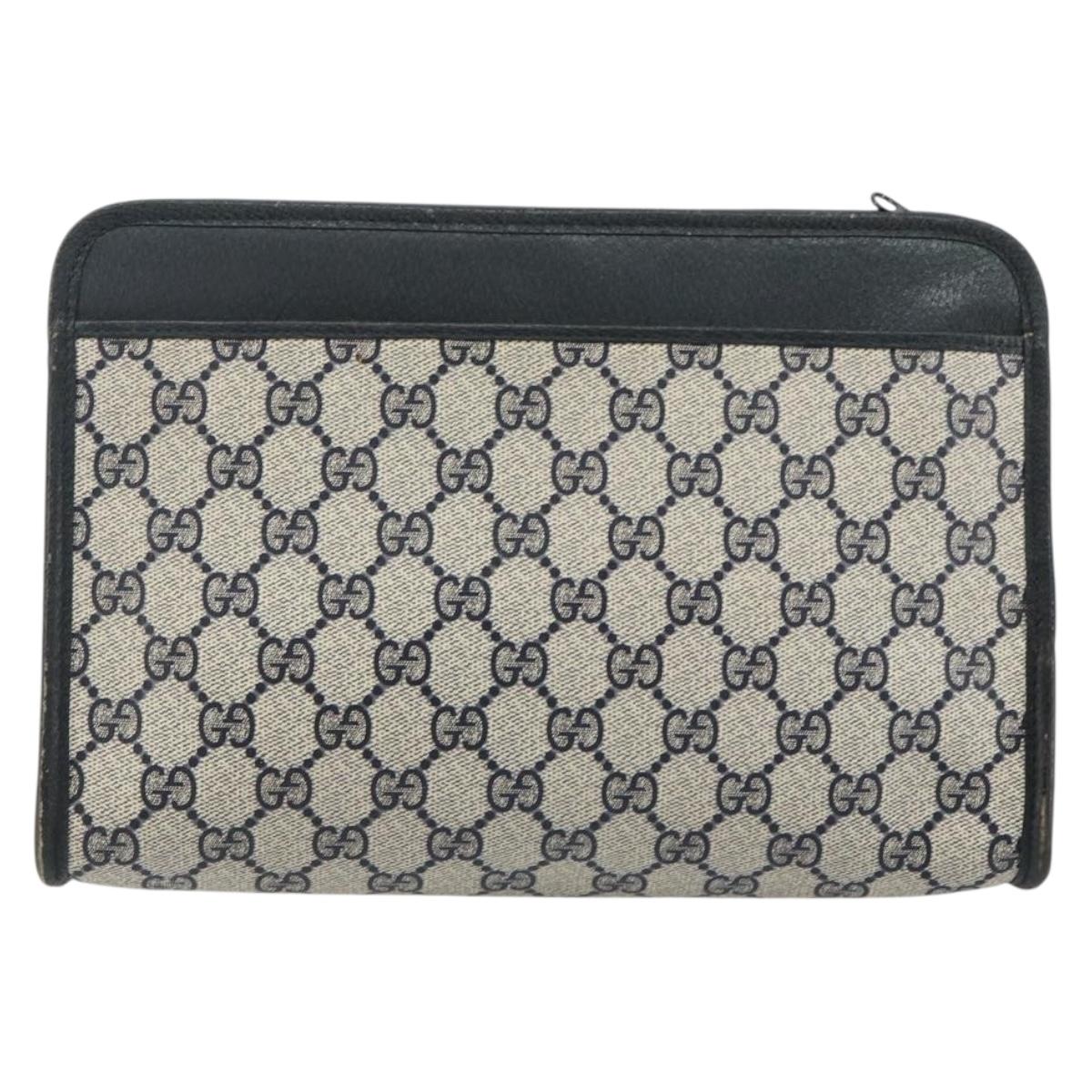 GUCCI GG Supreme Clutch Bag PVC Navy 111 01 037 Auth 143212