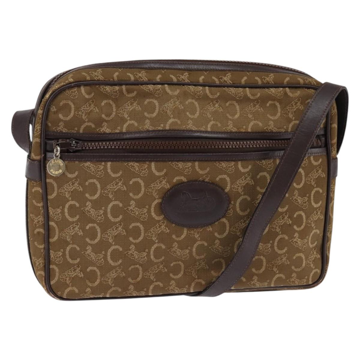 CELINE C Sulky Shoulder Bag Canvas Brown Gold Auth 143216