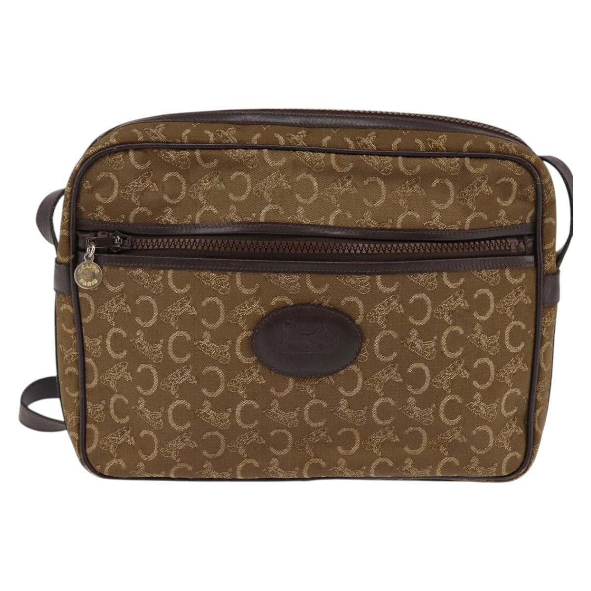 CELINE C Sulky Shoulder Bag Canvas Brown Gold Auth 143216