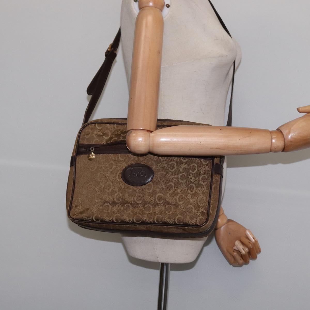 CELINE C Sulky Shoulder Bag Canvas Brown Gold Auth 143216