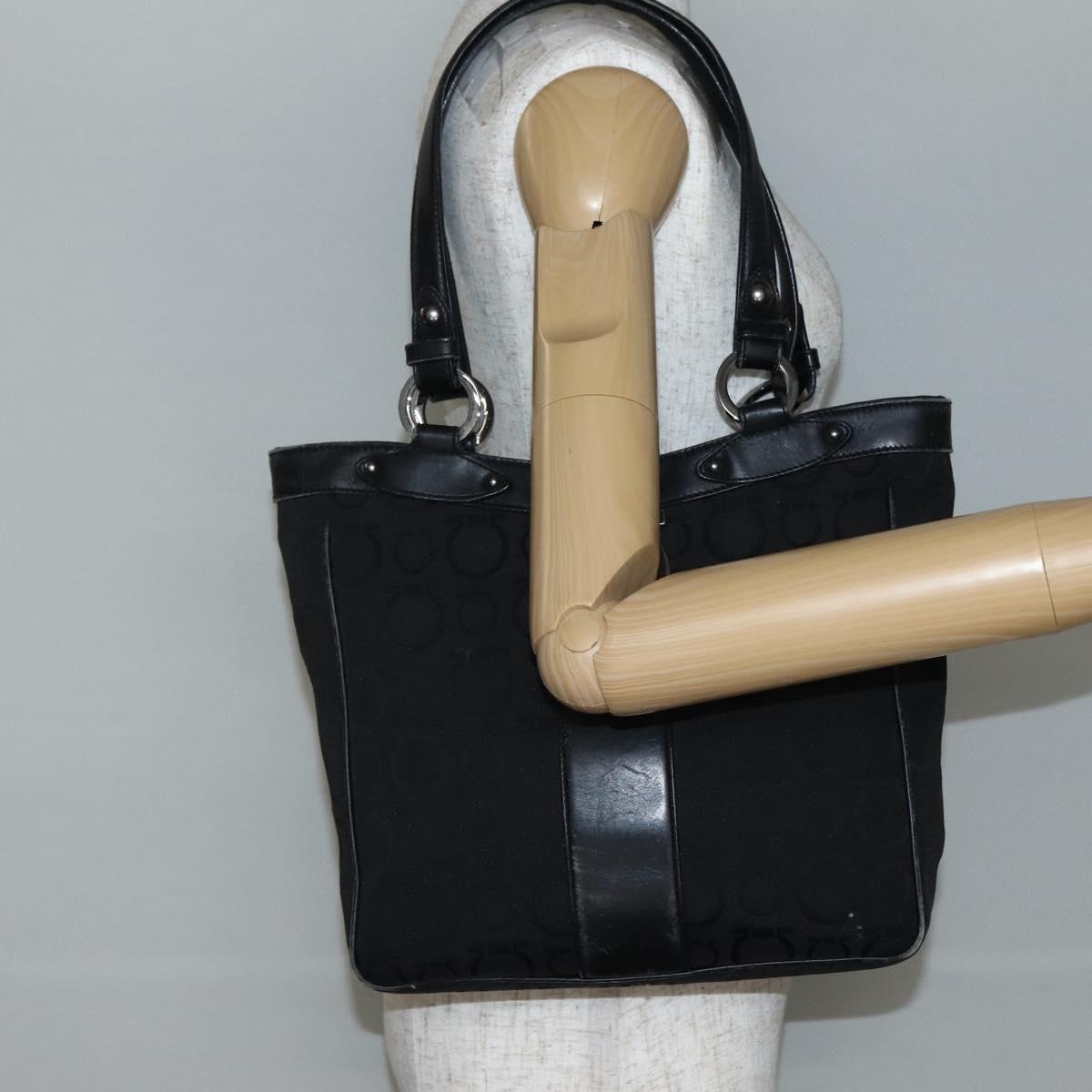 Salvatore Ferragamo Gancini Tote Bag Canvas Leather Black Silver Auth 143217