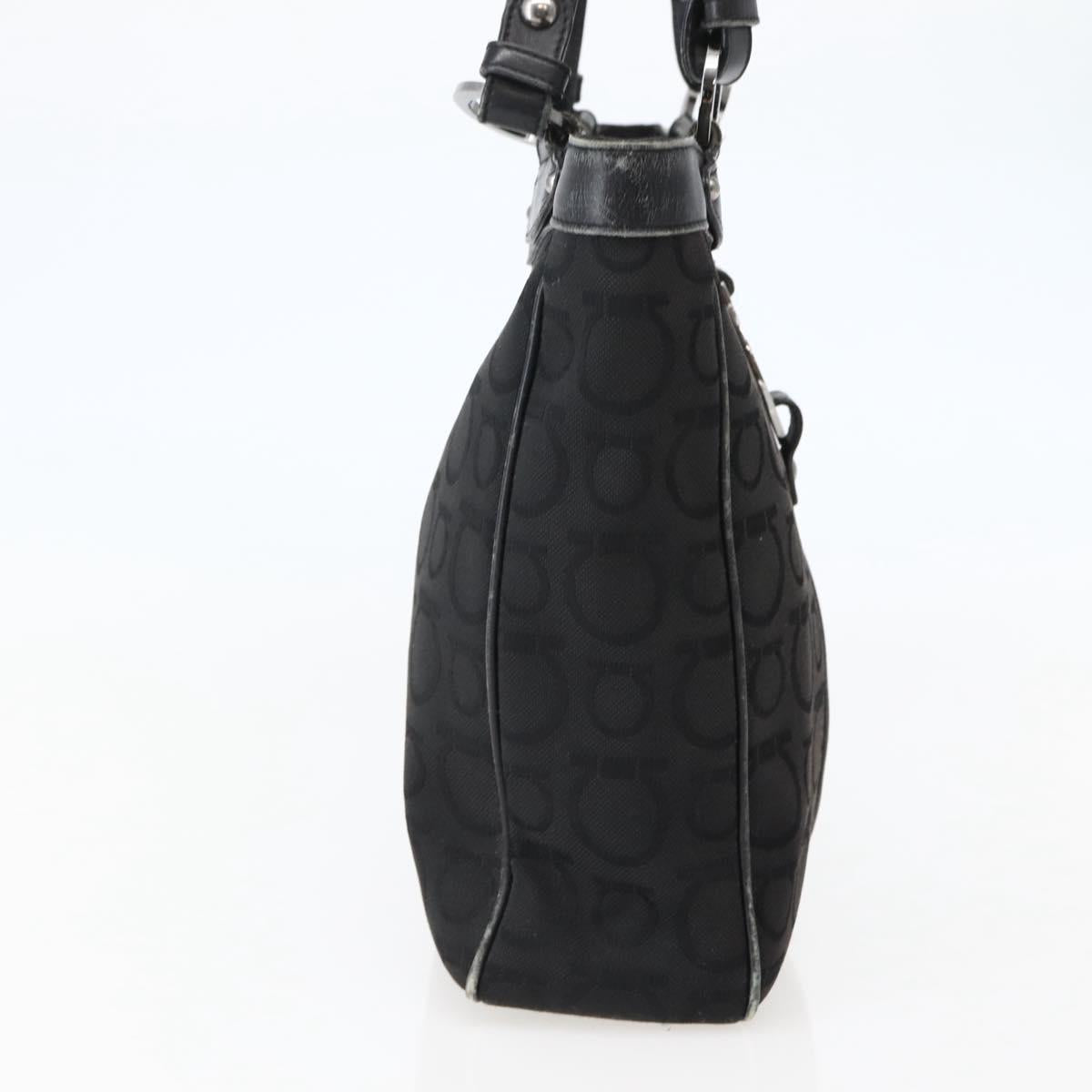 Salvatore Ferragamo Gancini Tote Bag Canvas Leather Black Silver Auth 143217