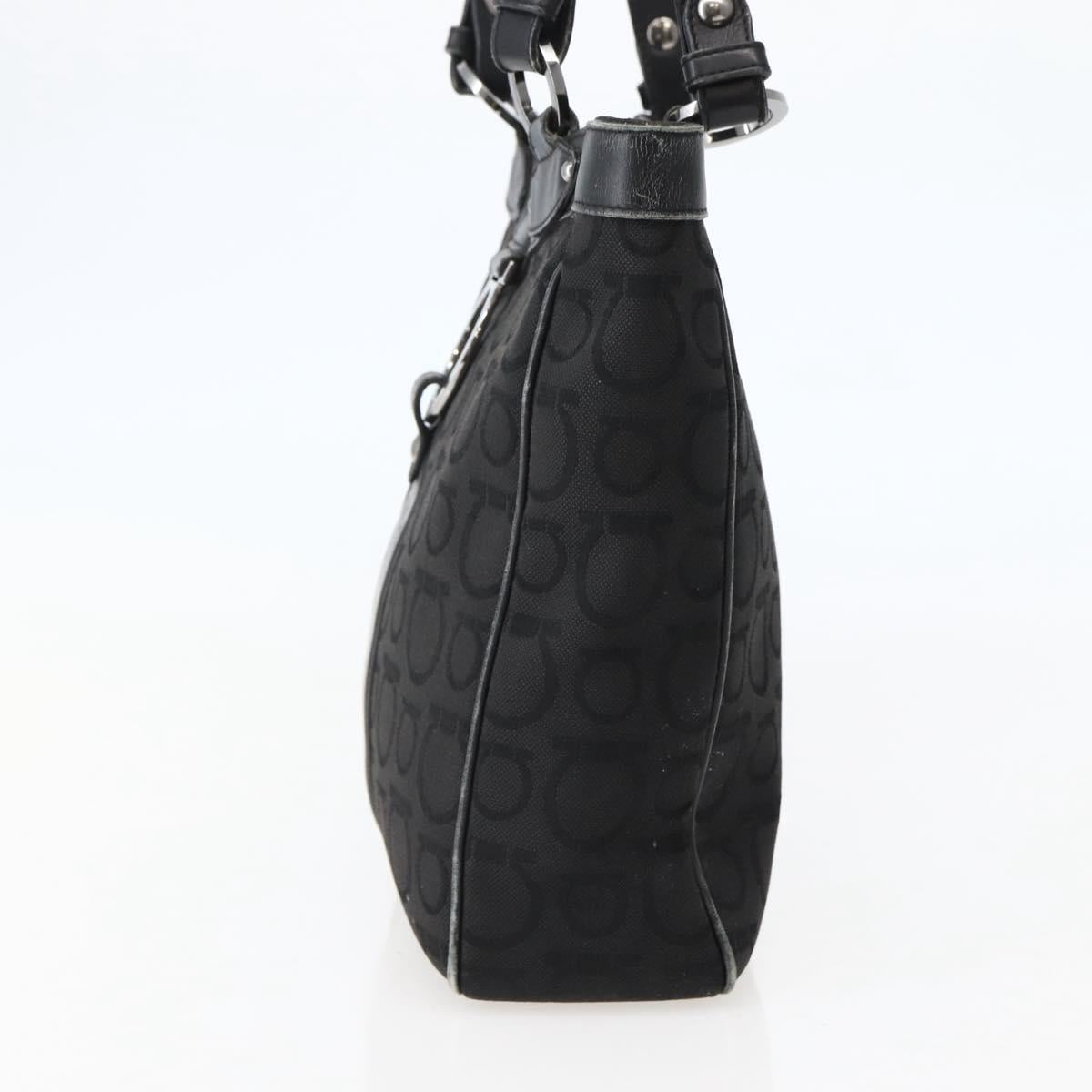 Salvatore Ferragamo Gancini Tote Bag Canvas Leather Black Silver Auth 143217