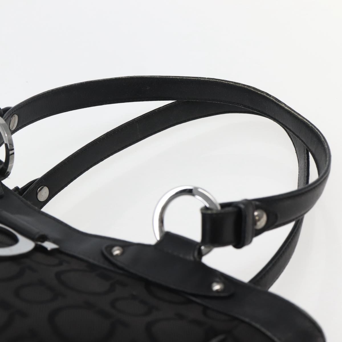 Salvatore Ferragamo Gancini Tote Bag Canvas Leather Black Silver Auth 143217