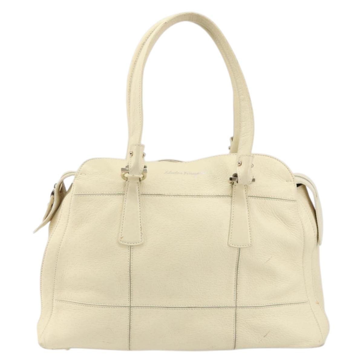 Salvatore Ferragamo Gancini Shoulder Bag Leather Gold Beige Auth 143218