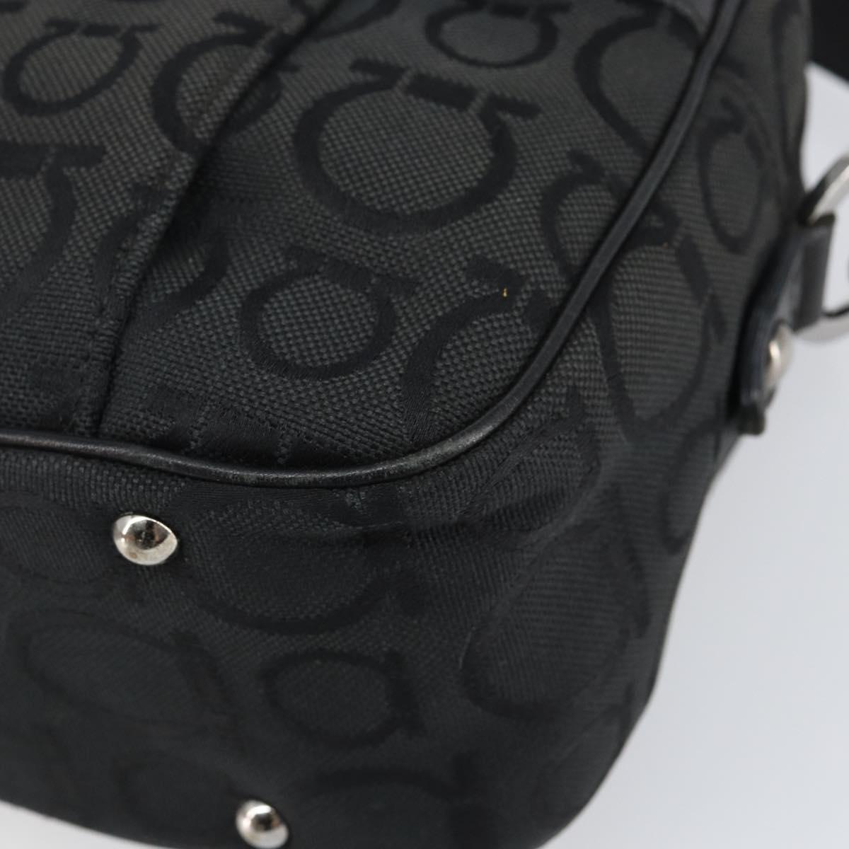 Salvatore Ferragamo Gancini Shoulder Bag Canvas Black Silver Auth 143219