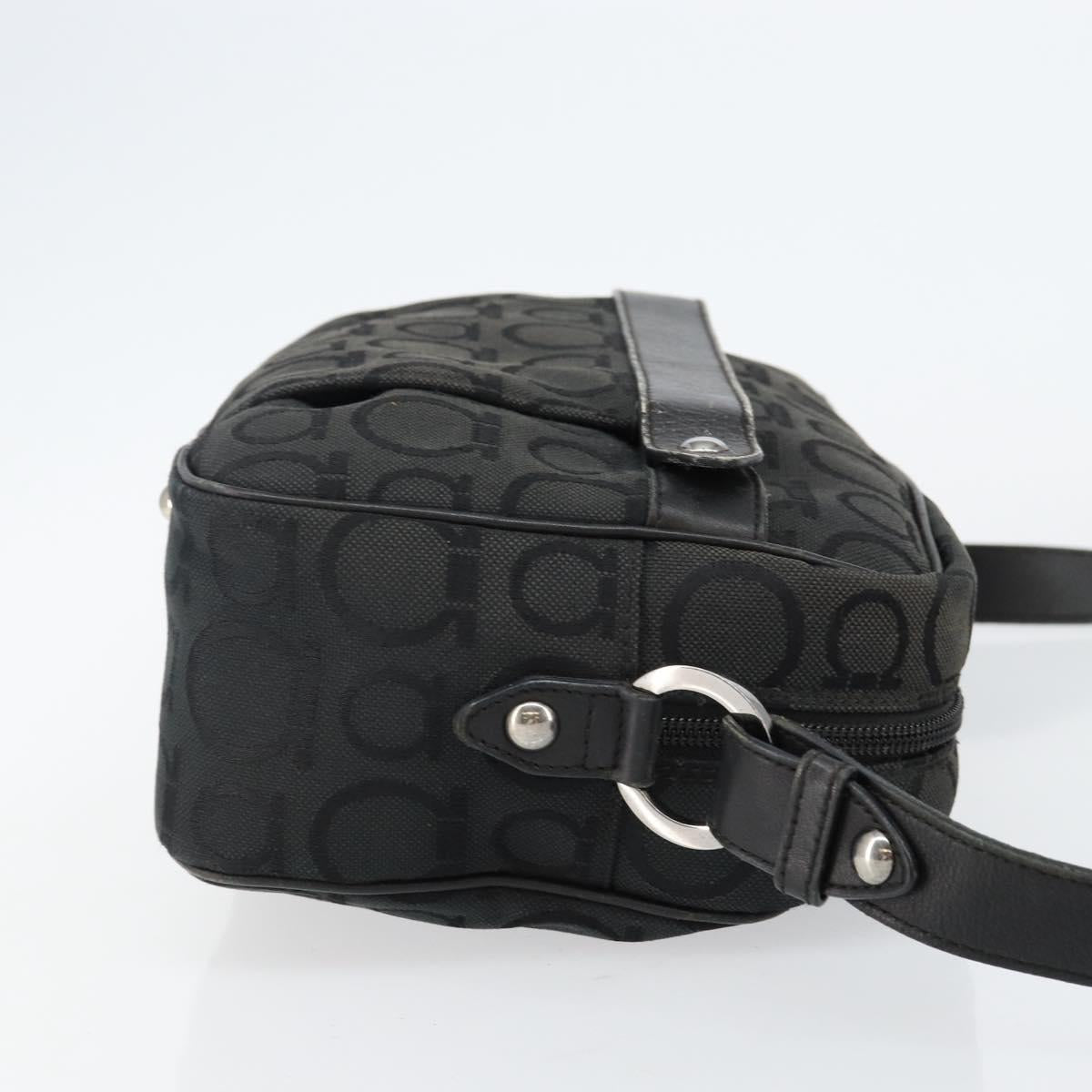 Salvatore Ferragamo Gancini Shoulder Bag Canvas Black Silver Auth 143219