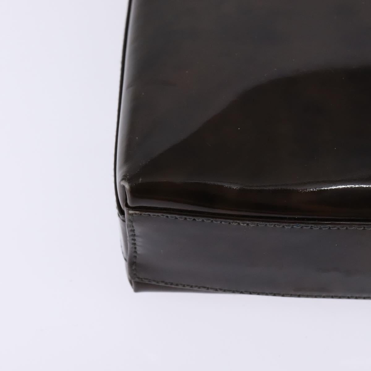 Salvatore Ferragamo Chain Vala Shoulder Bag Enamel Brown Silver Auth 143223