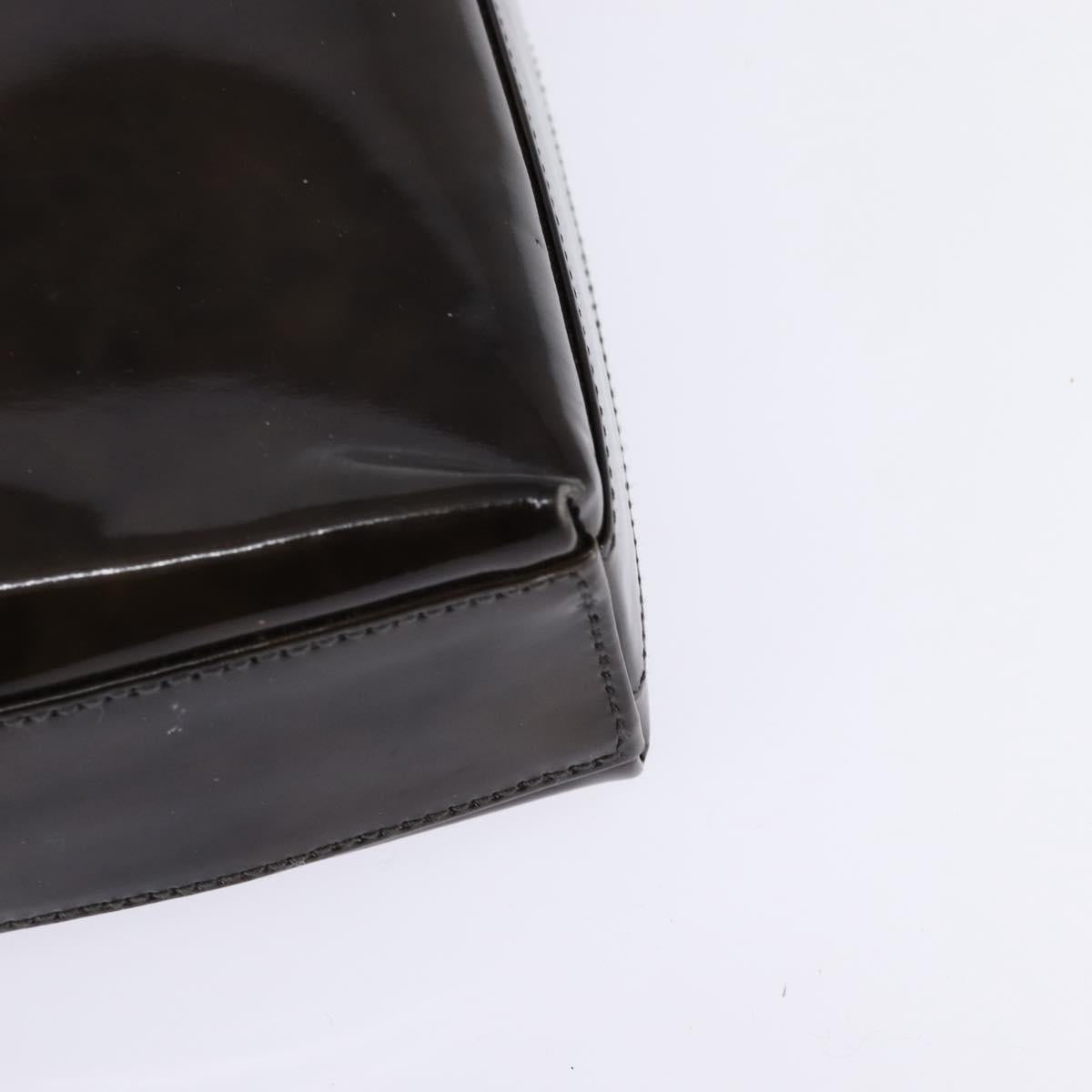 Salvatore Ferragamo Chain Vala Shoulder Bag Enamel Brown Silver Auth 143223